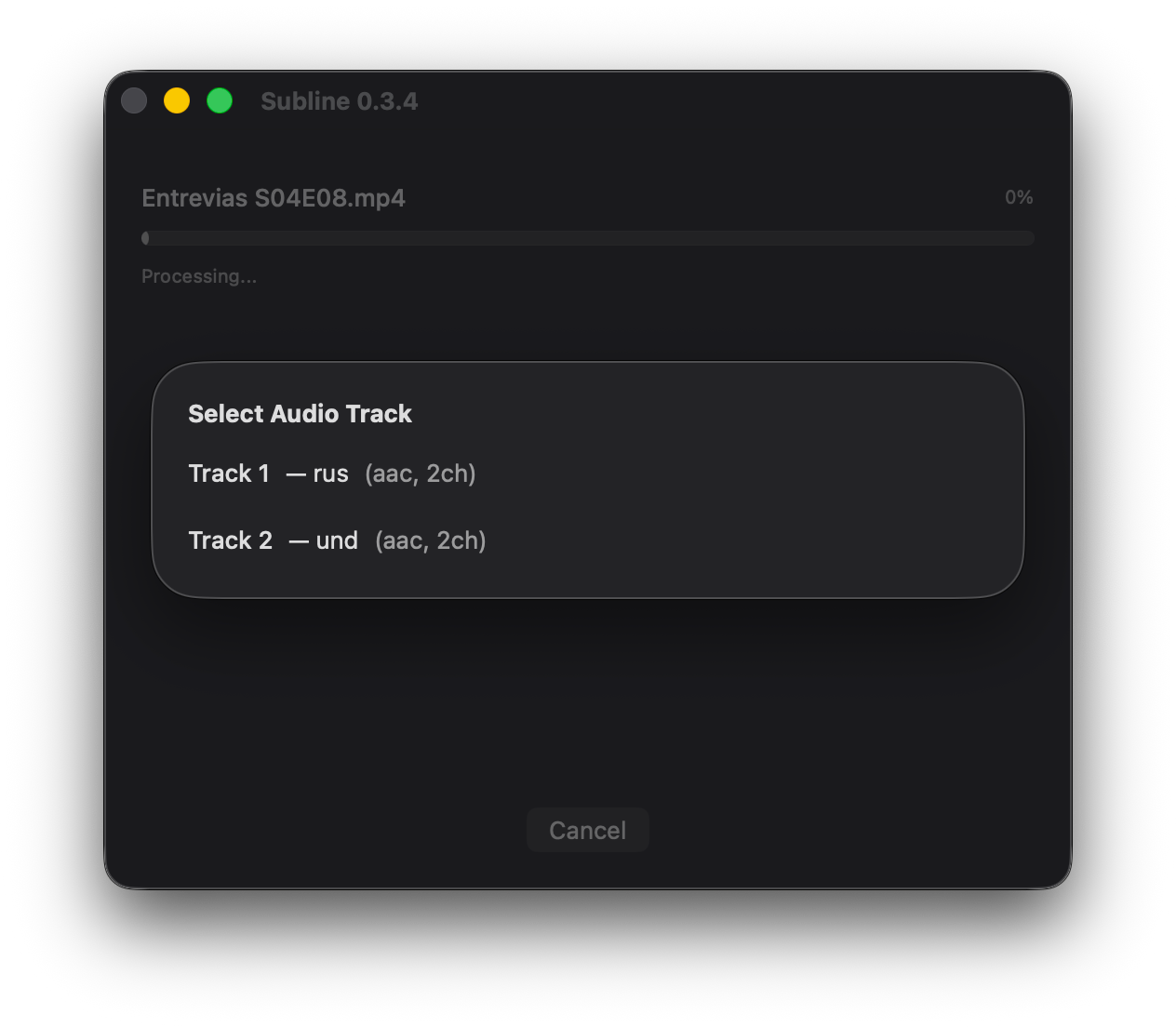 Multi-track audio selection dialog