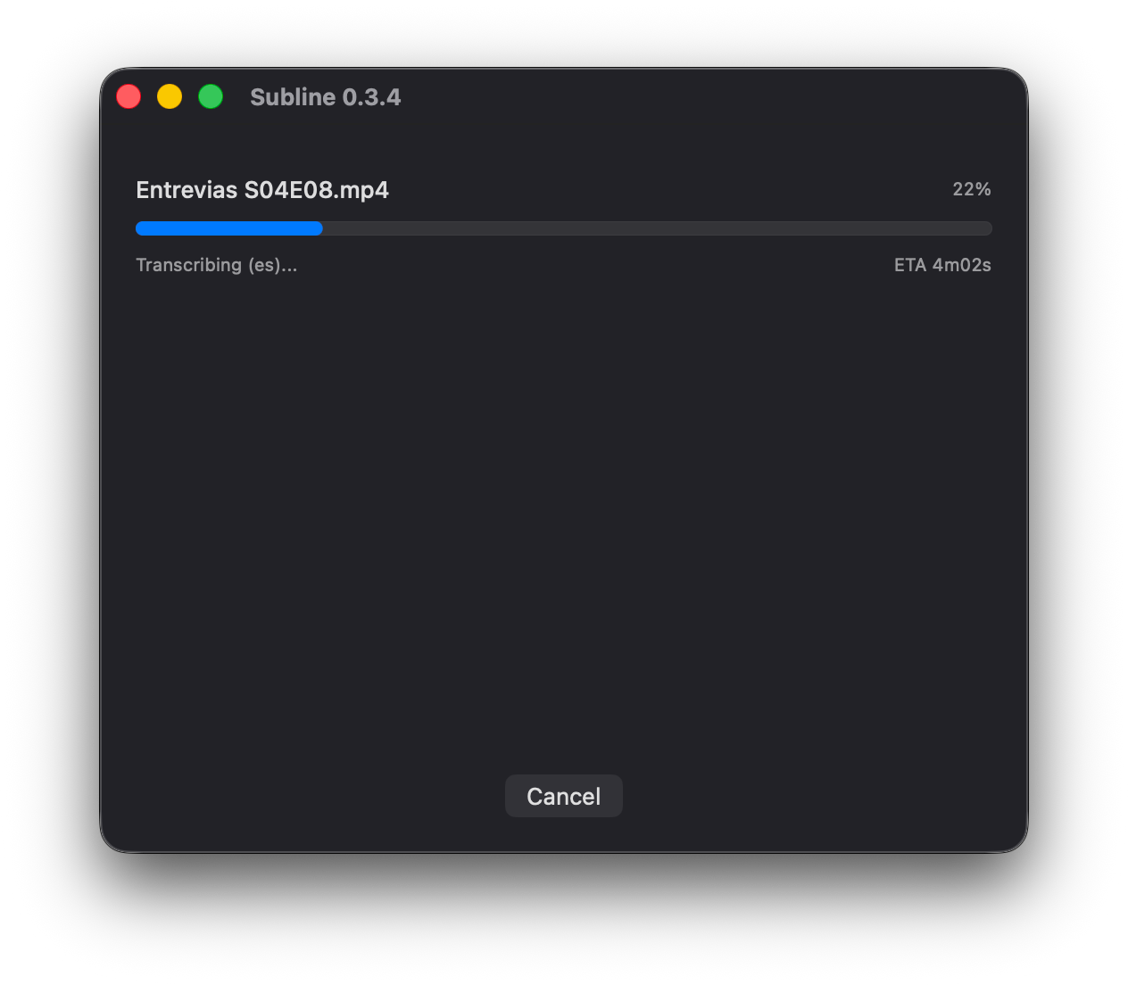 Transcription in progress with ETA
